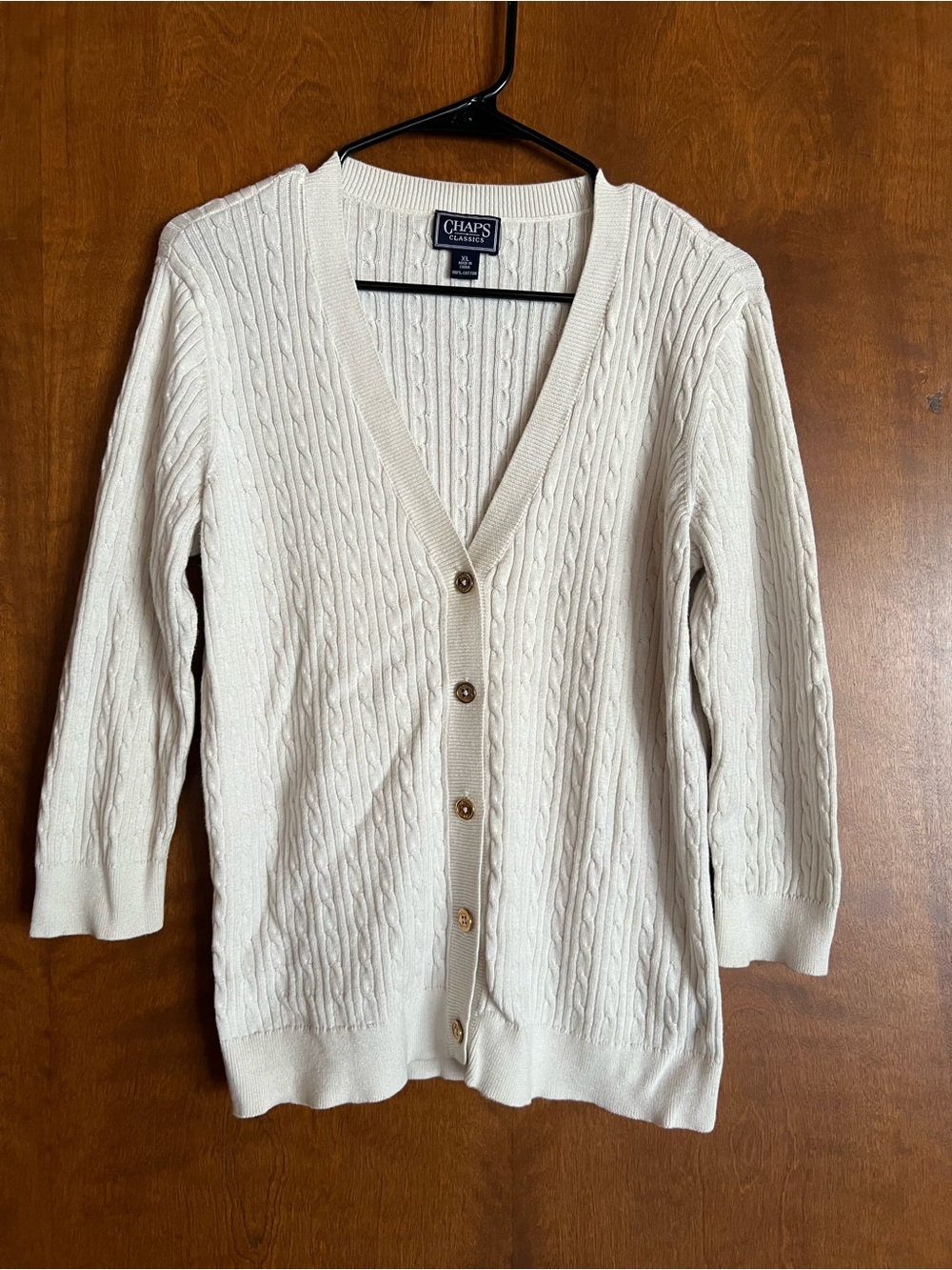 Chaps Cream Cable-Knit V-Neck Button Cardigan